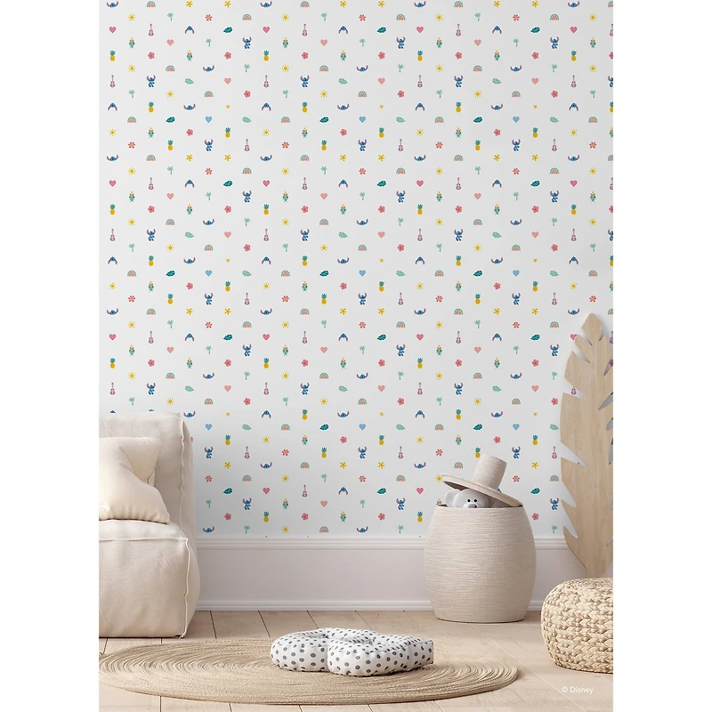 RoomMates Disney Stitch Aloha Mini Print Blue and Pink, Peel and Stick Wallpaper 20.5" x 18-ft roll, about 30.8 sq. ft.