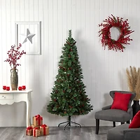 7ft. Pre-Lit Flat Back Montreal Mountain Pine Artificial Christmas Tree, White LED Lights
