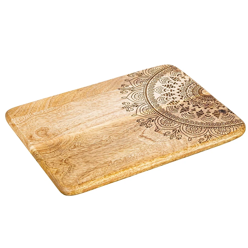 Hello Honey® 11.5" Natural Boho Wood Cutting or Charcuterie Board with Laser-Cut Design