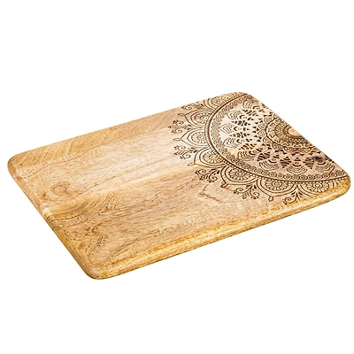 Hello Honey® 11.5" Natural Boho Wood Cutting or Charcuterie Board with Laser-Cut Design