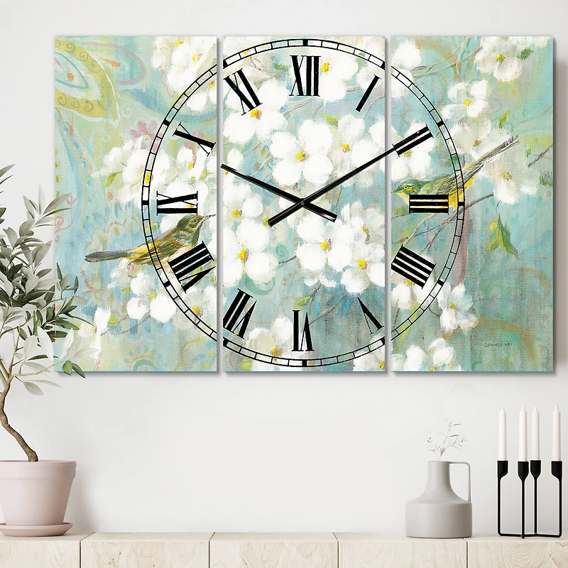 Designart 'Birds On Blossom Traditional Multipanel Wall Clock