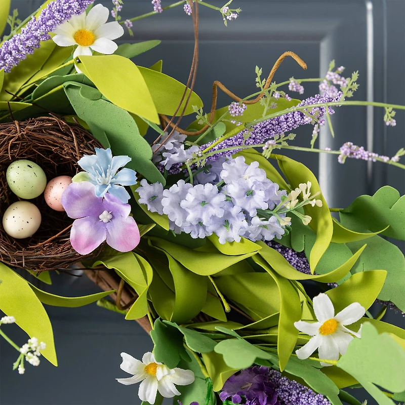 Glitzhome® 24" Easter Lavender & Bird Nest Wreath