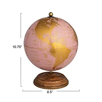 Hello Honey® 10.75" Pink & Gold Metal & Plastic Globe on Natural Mango Wood Stand