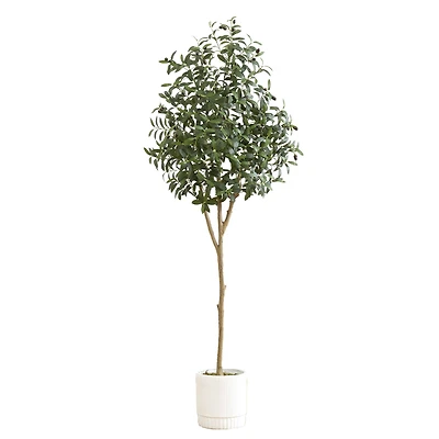 6ft. Artificial Olive Tree with White Decorative Planter