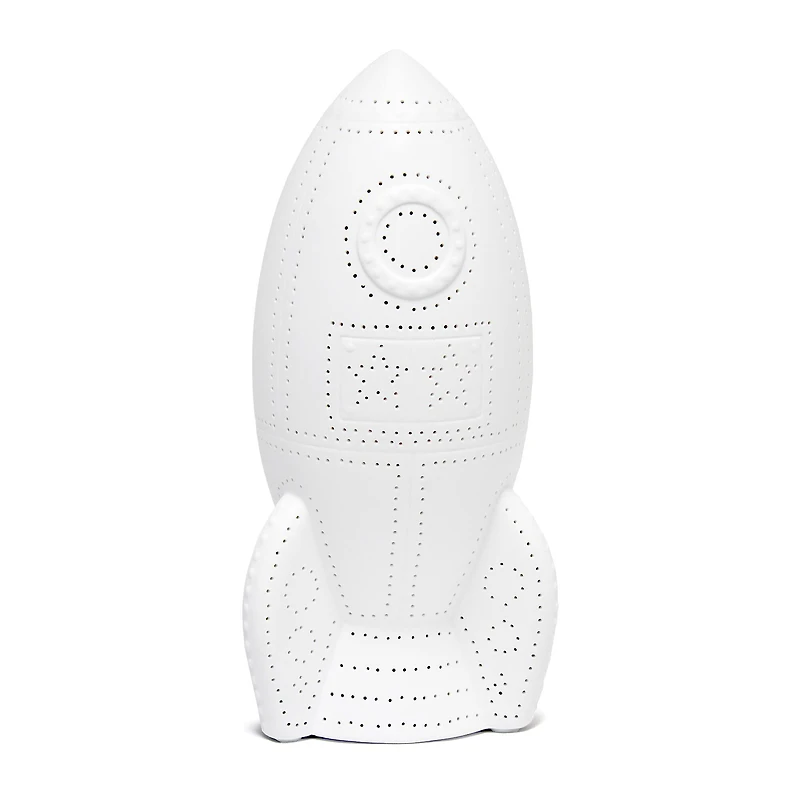 Simple Designs 6" White Porcelain Rocketship Table Lamp