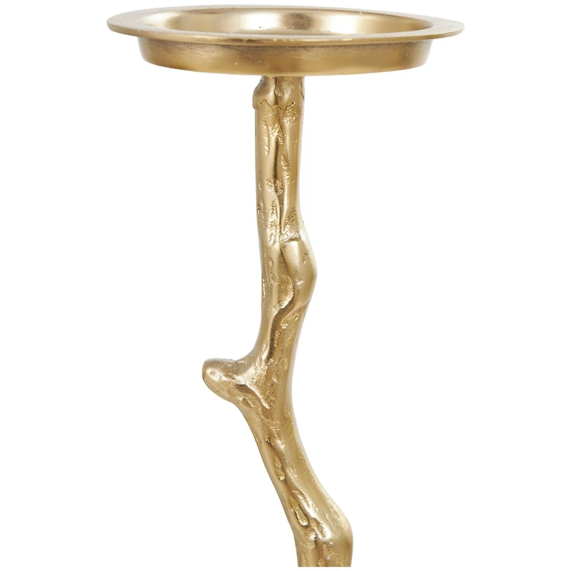 Gold Aluminum Stick Inspired Floor Candle Holder Set