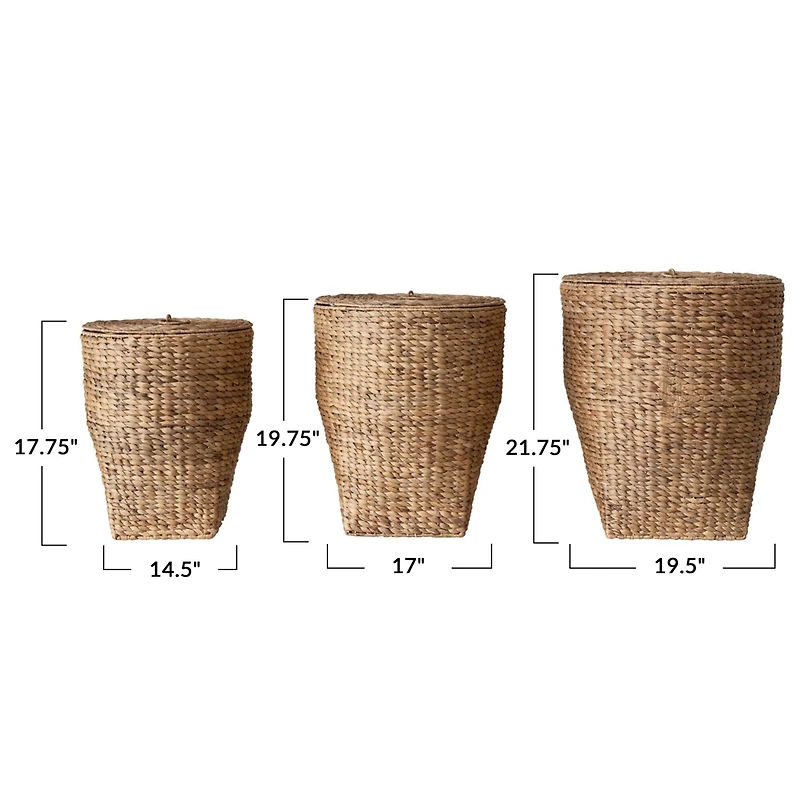 Hello Honey® Natural Handwoven Water Hyacinth Laundry Basket Set with Lids