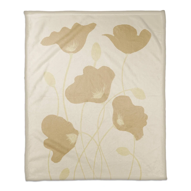 Simple Dusty Yellow Poppies Fleece Throw