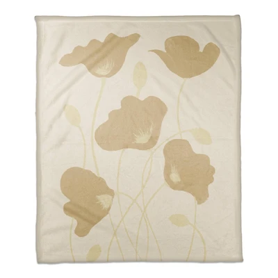 Simple Dusty Yellow Poppies Fleece Throw