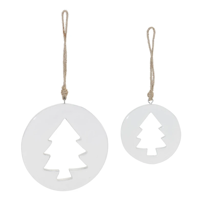 White Wood Pine Tree Cut-Out Ornaments Set