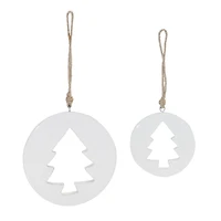 White Wood Pine Tree Cut-Out Ornaments Set