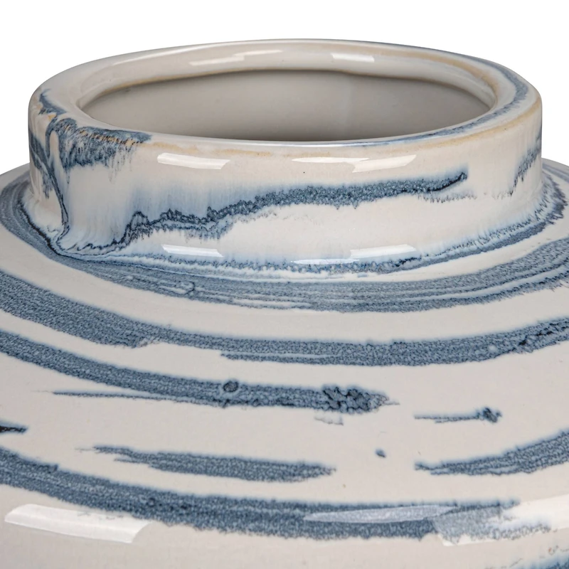 Hello Honey® Blue & White Striped Stoneware Ginger Jar with Reactive Glaze