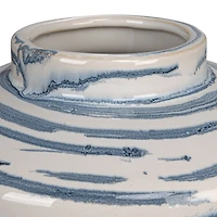 Hello Honey® Blue & White Striped Stoneware Ginger Jar with Reactive Glaze