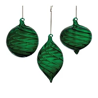 Emerald Green Swirl Glass Ornaments Set