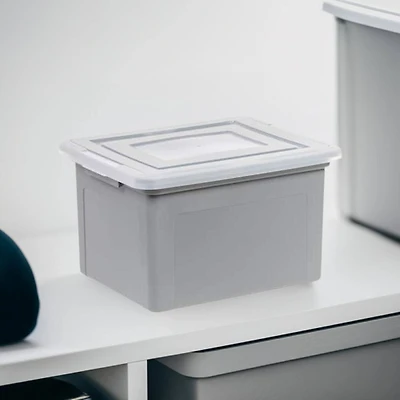 IRIS Gray & Clear 35qt. Snap Tight Plastic File Organizer Box With Lid