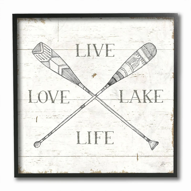 Stupell Industries Live Love Lake Life Oars Country Word Design Black Framed Wall Art