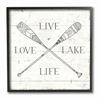 Stupell Industries Live Love Lake Life Oars Country Word Design Black Framed Wall Art