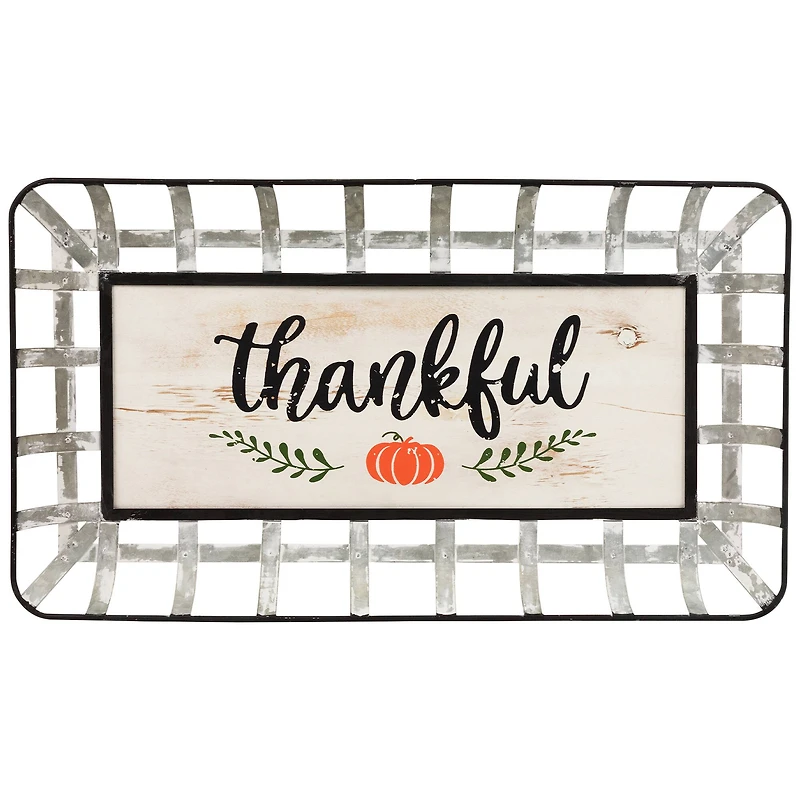 24" Silver & White Pumpkin Thankful Rectangular Wall Décor