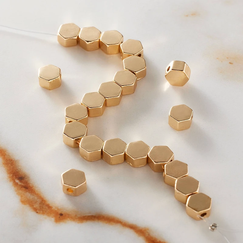 Gold Hexagon Beads, 5.5mm by Bead Landing™