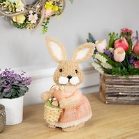 10" Plush Girl Easter Rabbit Figurine with Basket