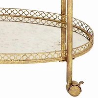 Gold Iron and Glass Traditional Bar Cart, 35" x 30" x 16"
