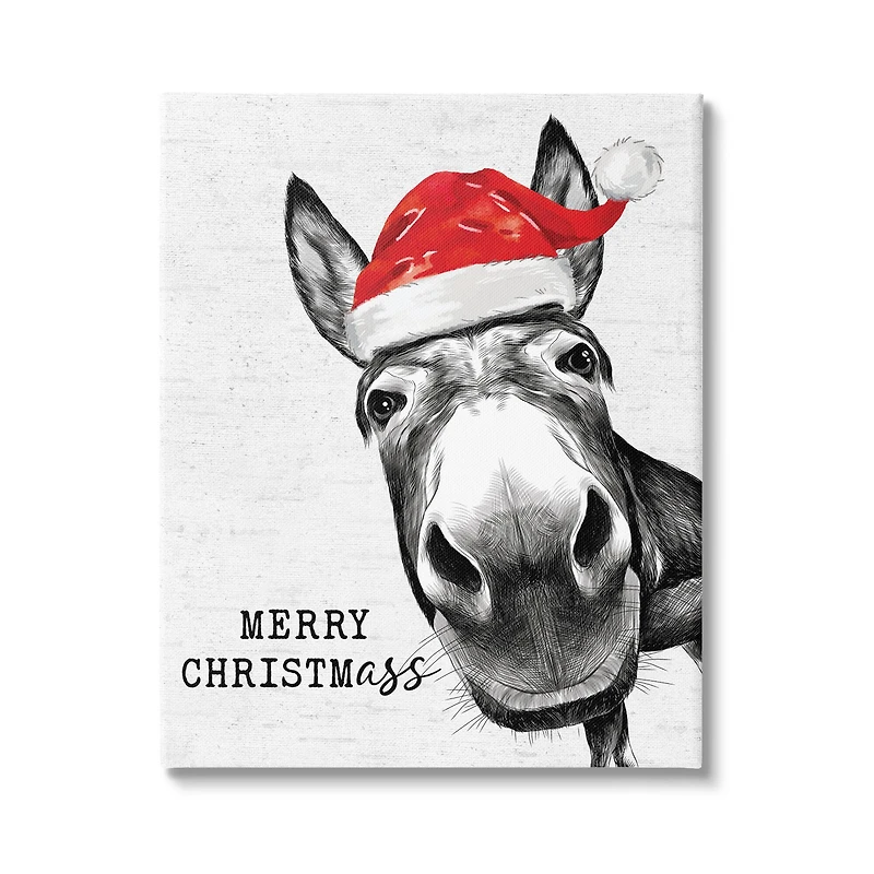 Stupell Industries Merry Christmass Funny Donkey Canvas Wall Art