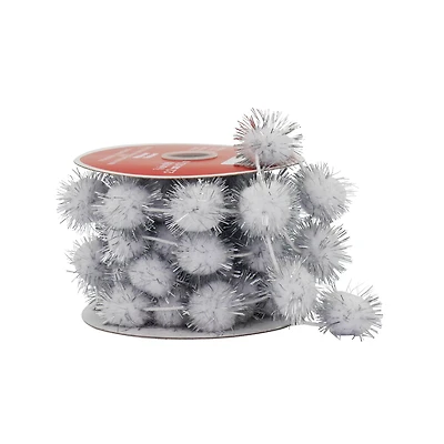 7/8" x 9ft. Silver & White Pom Pom Ribbon by Celebrate It®