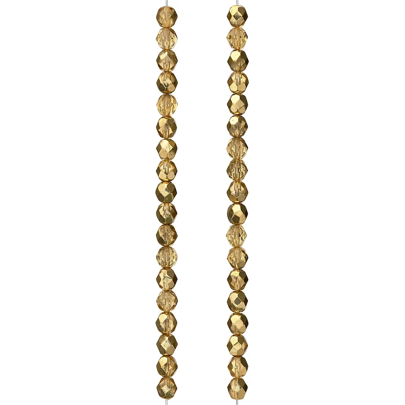 Gold Czech Fire Polished Glass Faceted Round Beads, 6mm by Bead Landing™
