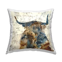 Stupell Industries Abstract Farmhouse Longhorn Highland Cattle Animal Throw Pillow, 18" x 18"