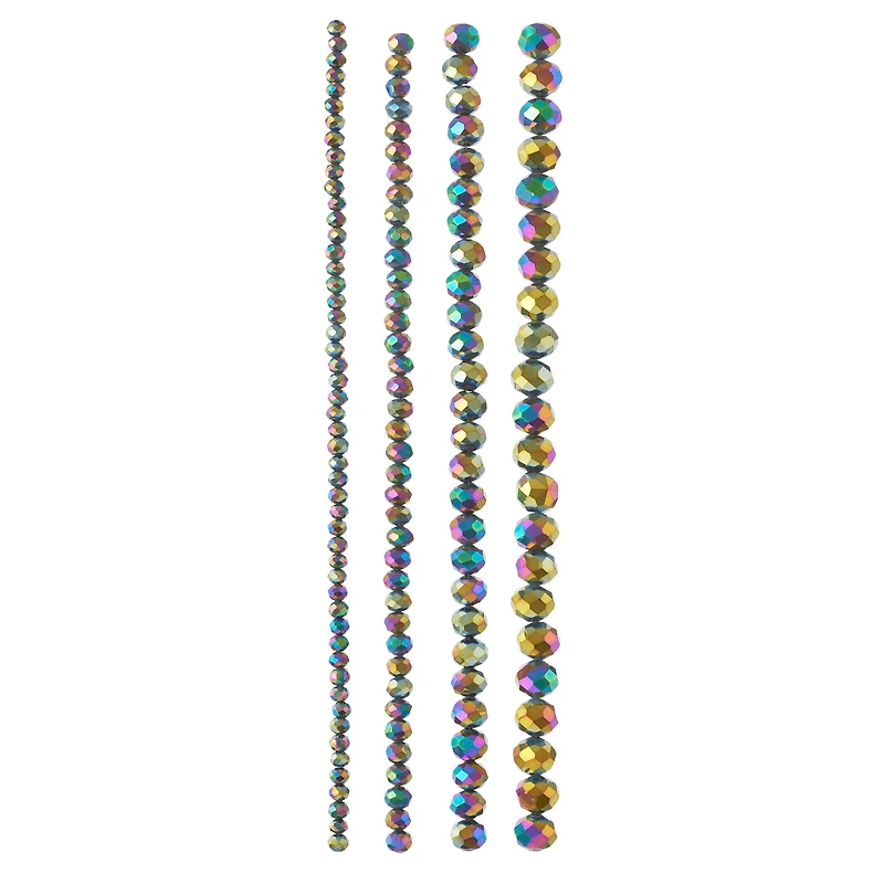 Black Aurora Borealis Faceted Glass Rondelle Bead Strings by Bead Landing™