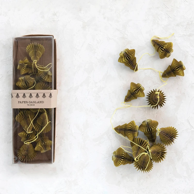 Hello Honey® 6ft. Green & Gold Glitter Handmade Recycled Paper Honeycomb Tree Garland