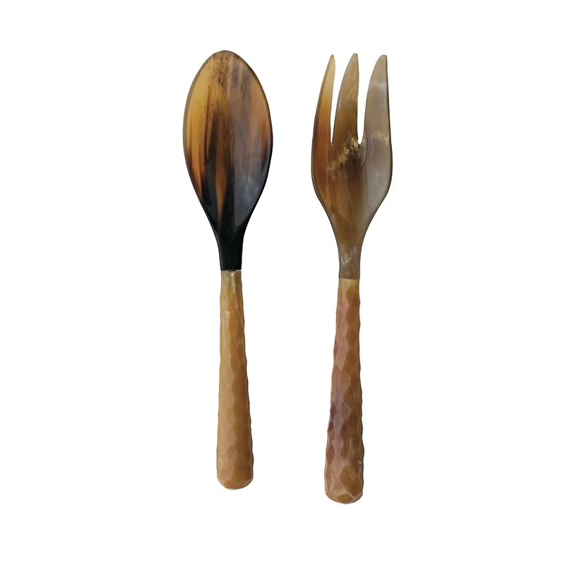 Hello Honey® Natural Carved Horn Salad Server Set