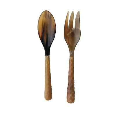 Hello Honey® Natural Carved Horn Salad Server Set