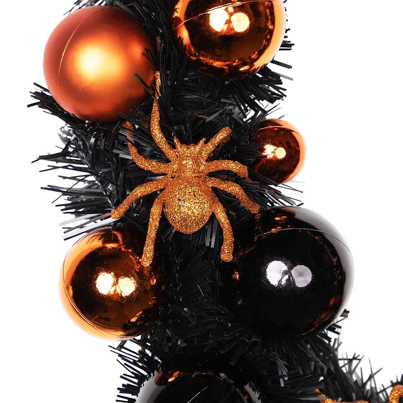 18'' Unlit Orange Spiders and Ornaments Halloween Wreath