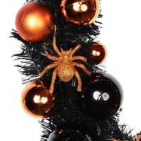 18'' Unlit Orange Spiders and Ornaments Halloween Wreath