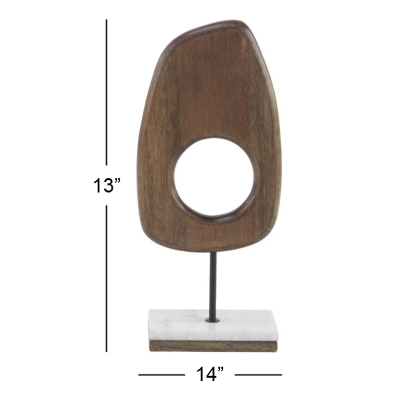18" Brown Mango Wood Modern Sculpture