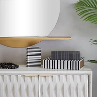 Black & White Stripe Faux Leather Faux Book Box with Striped Patterns Set 
