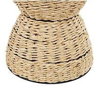 19" Rattan Woven Stool with Wood Tabletop and Black Frame