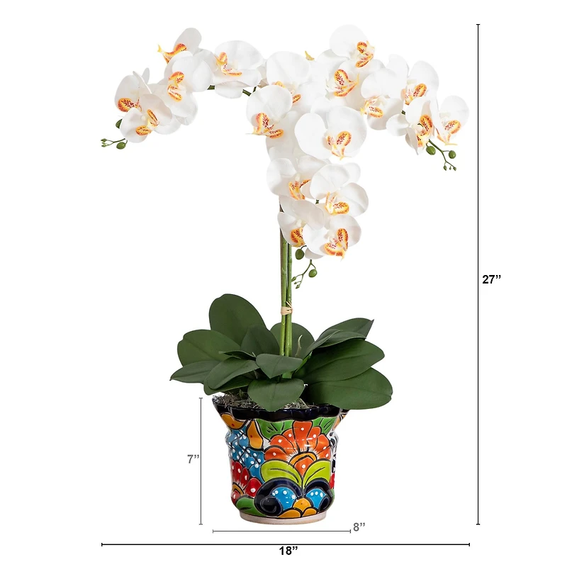 2.25ft. Artificial Triple Orchid Arrangement in Handmade Mexican Talavera Ceramic Planter
