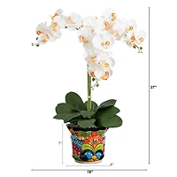 2.25ft. Artificial Triple Orchid Arrangement in Handmade Mexican Talavera Ceramic Planter