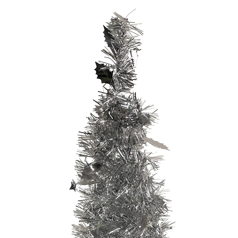 6ft. Unlit Silver Tinsel Pop-Up Artificial Christmas Tree