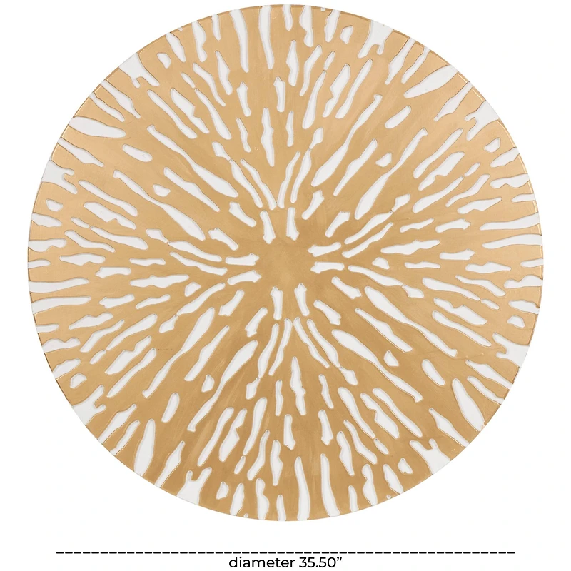 36" x 36" Gold Wooden Starburst Abstract Carved Circle Wall Décor with White Backing