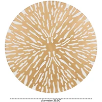 36" x 36" Gold Wooden Starburst Abstract Carved Circle Wall Décor with White Backing