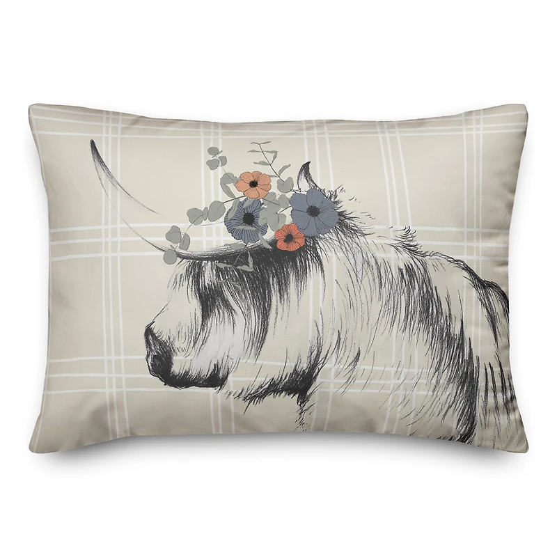 Charcoal Highland Floral Crown Throw Pillow