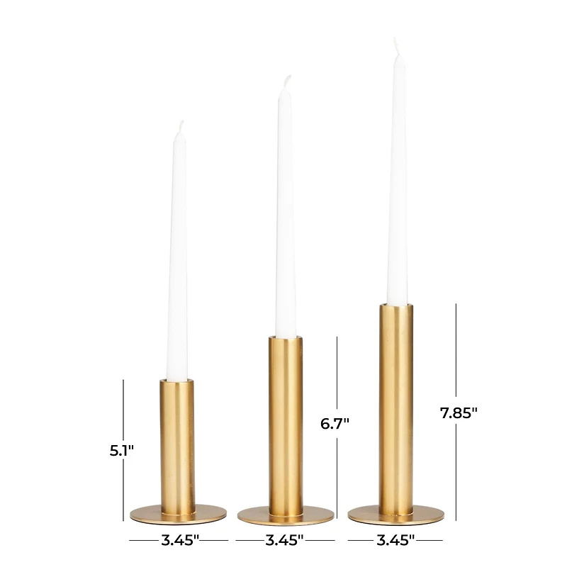 Gold Stainless Steel Slim Minimalistic Taper Candle Holder with Rounded Base Set