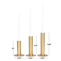 Gold Stainless Steel Slim Minimalistic Taper Candle Holder with Rounded Base Set