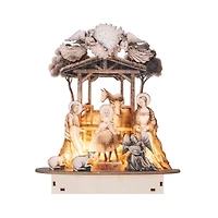 Hello Honey® 7.75" Laser-Cut Wood Nativity Scene with LED Light