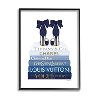 Stupell Industries Navy Blue Bow Heels Chic Glam Bookstack Framed Wall Art