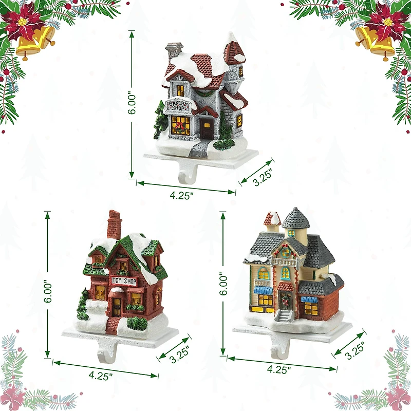 Glitzhome® 6" Lighted House Stocking Holder Set