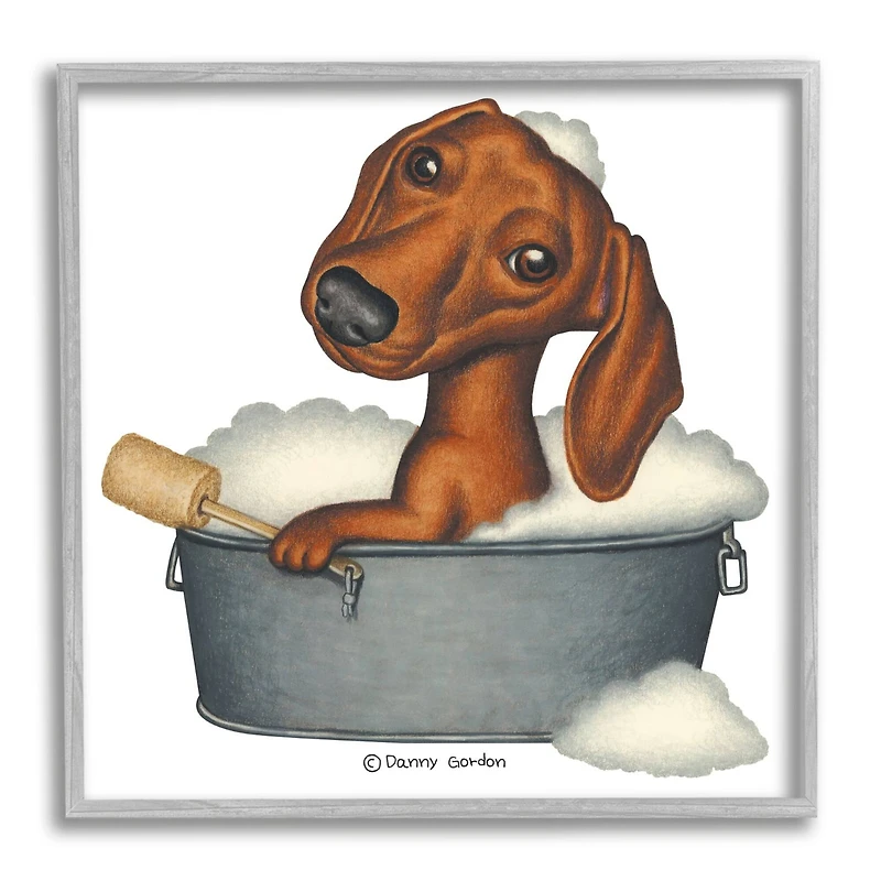Stupell Industries Dachshund in Tin Tub Bubble Bath Country Pet Framed Wall Art